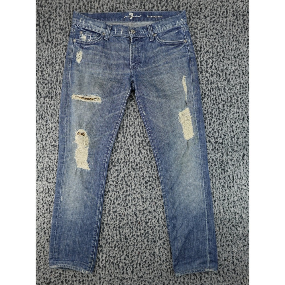 7 For All‎ Mankind Roxanne Jeans Womens 26 Blue Distressed Leopard Print